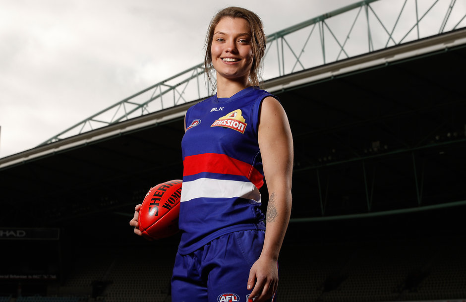 AFL 2016 Media - Womens Marquee Players Announcement MELBOURNE, AUSTRALIA - JULY 27: Ellie Blackburn of the Bulldogs poses for a photograph during the national women’s league marquee players announcement at Etihad Stadium in Melbourne, Australia on July 27, 2016. (Photo by Michael Willson/AFL Media)